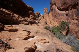 Hiking path up rock slope