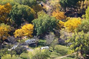 Our site from above - under the big tree in the center